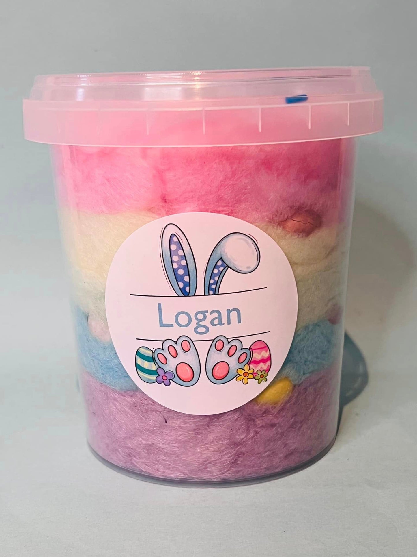 Rainbow Floss Tub + Candy Chocolate Eggs + Personalised Bunny Sticker